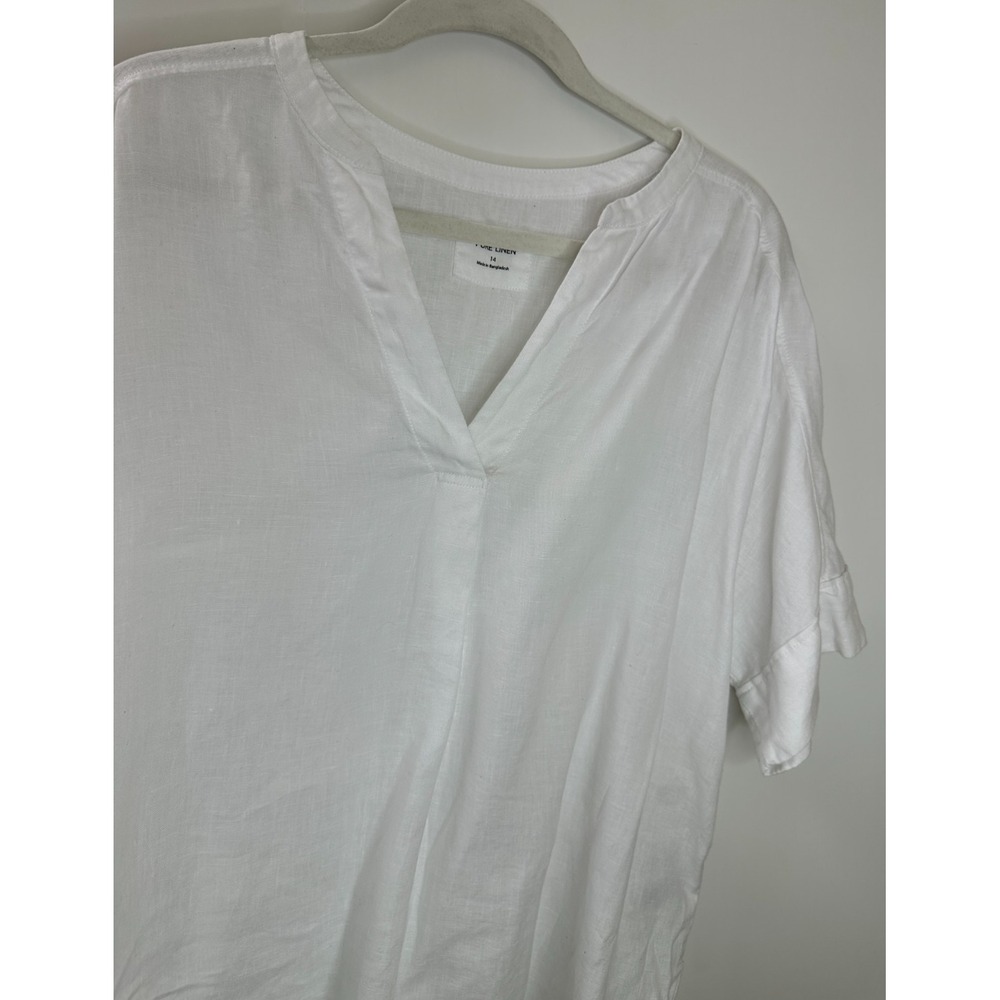 Marks & Spencer M&S Pure Linen V-Neck Popover Top White US Size 10 Lagonlook - Picture 4 of 11